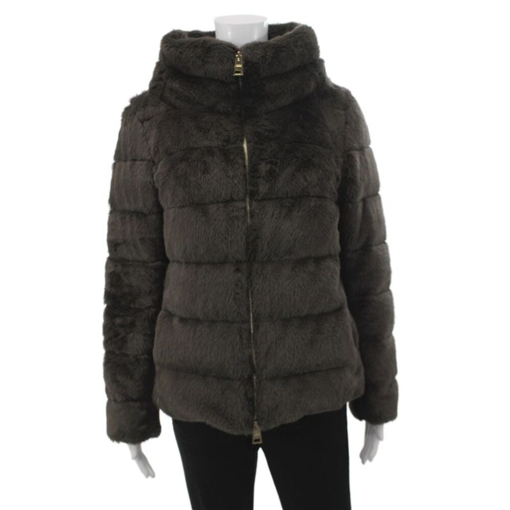 Herno Womens Dark Gray Quilted Puffer Jacket Polyester Nylon Size 44
